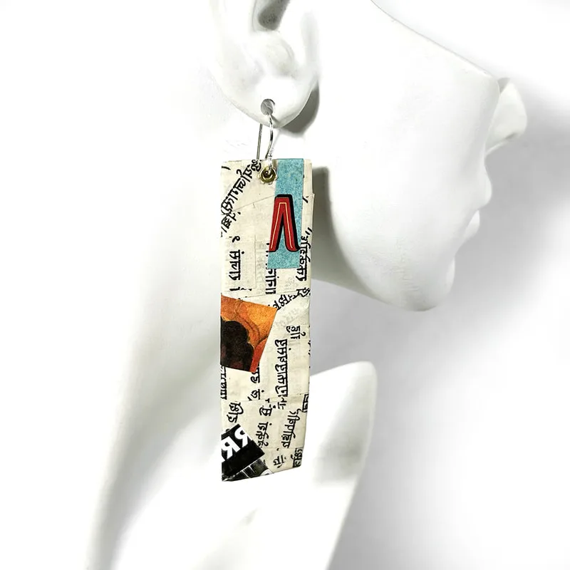 Long Rectangle Recycled Paper Earrings 014 by Emanuela Aureli