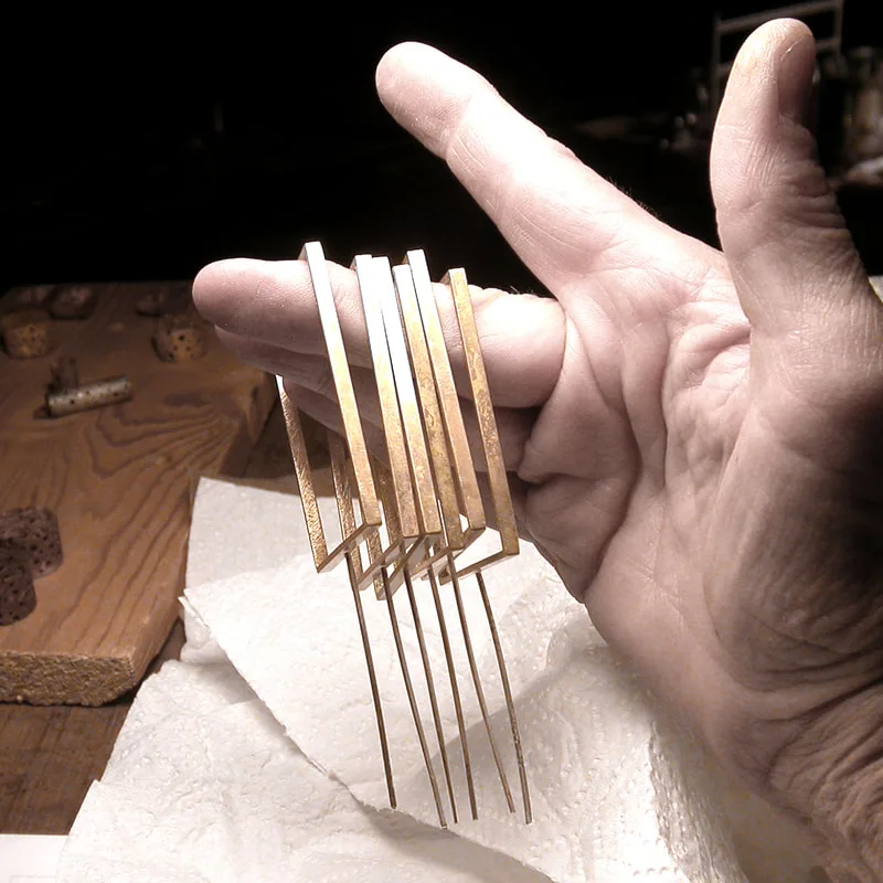 big square slice earrings in the making