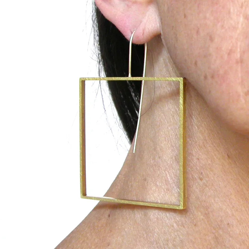 big square slice earrings in yellow  brass