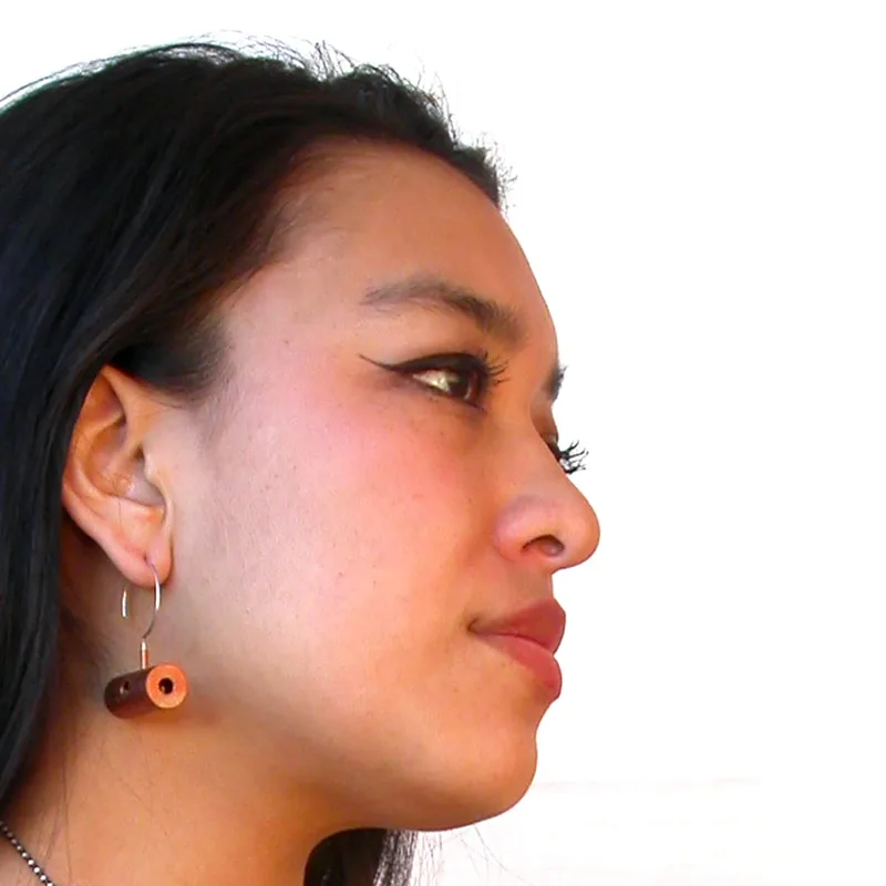 Copper Dangling Bar Earrings on model