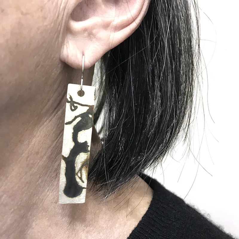 Black and White Graffiti Earrings#5, worn