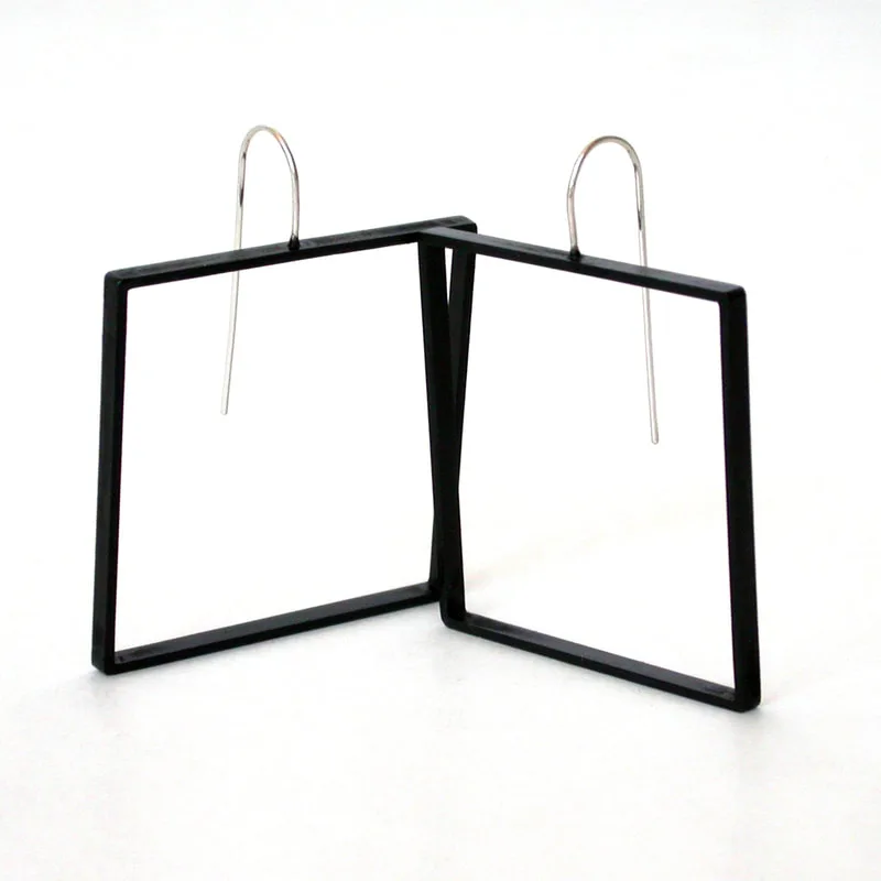Medium Square Slice Earrings in black brass
