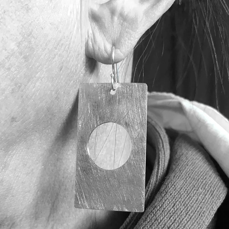 Pierced Rectangle Earrings in copper with circle cutout