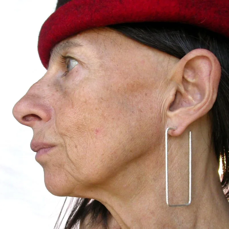 brushed silver rectangle earrings
